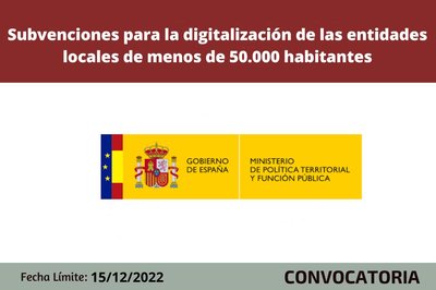 Convocatoria 2022 para ayuntamientos de menos de 50.000 habitantes
