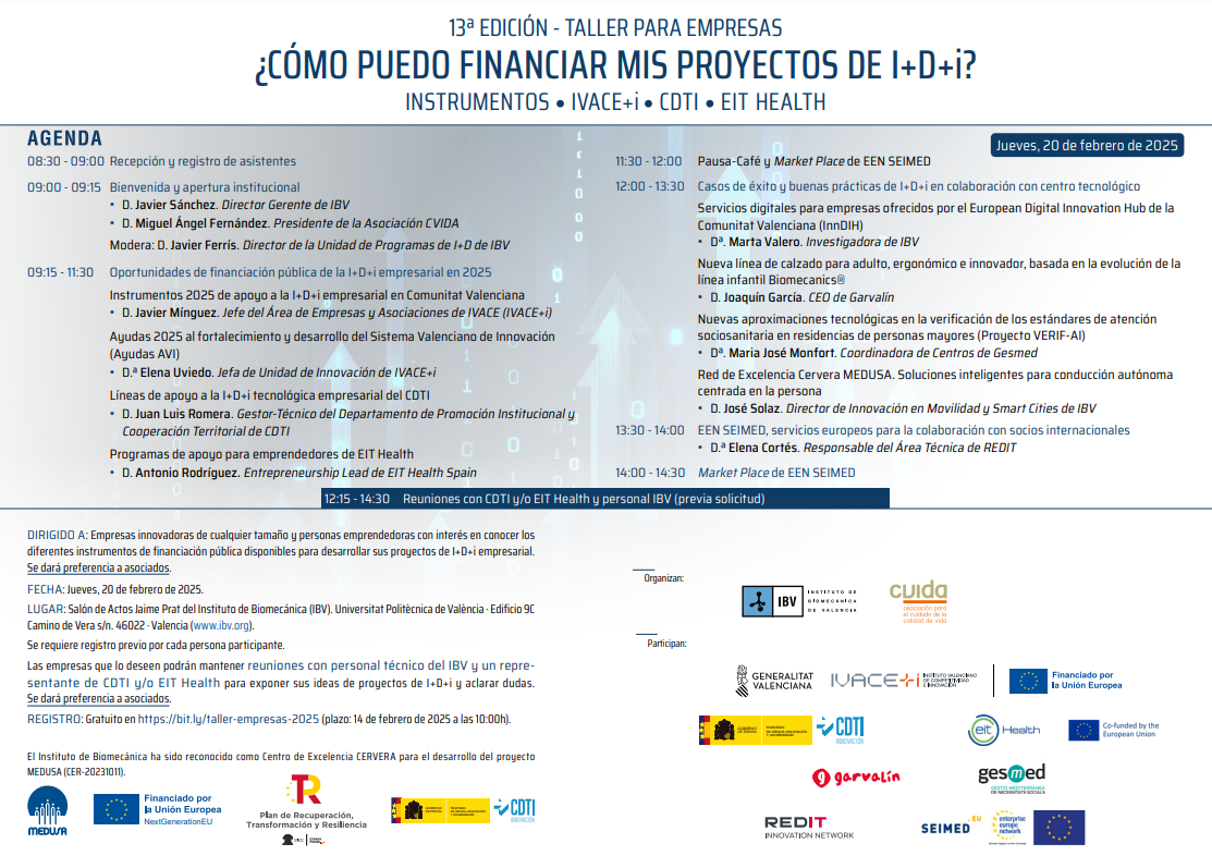 Taller Cmo puedo financiar mis proyectos de I+D+i? Instrumentos IVACE, AVI, CDTI y EIT HEALTH