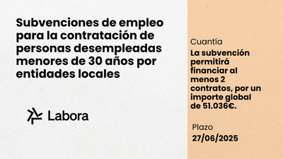 subvenciones de empleo para la contrataci�n de personas desempleadas menores de 30 a�os por entidades locales