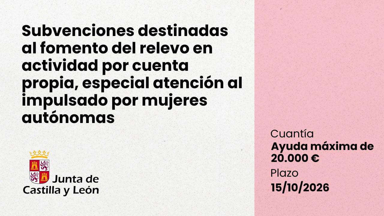 Subvenciones destinadas al fomento del relevo en actividad por cuenta propia, especial atención al impulsado por mujeres autónomas