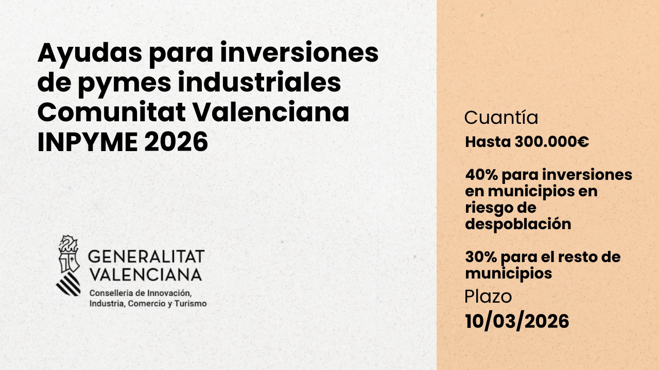 Ayudas para inversiones de pymes industriales Comunitat Valenciana | INPYME 2026