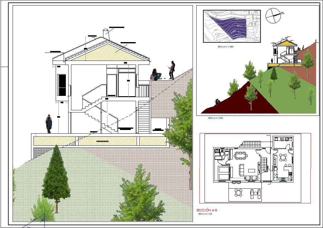 Proyecto Chalet de Montaña (Sección Transversal)