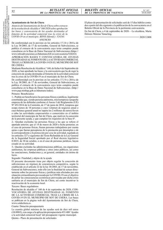 Bases Convocatoria Ayudas Sot de Chera